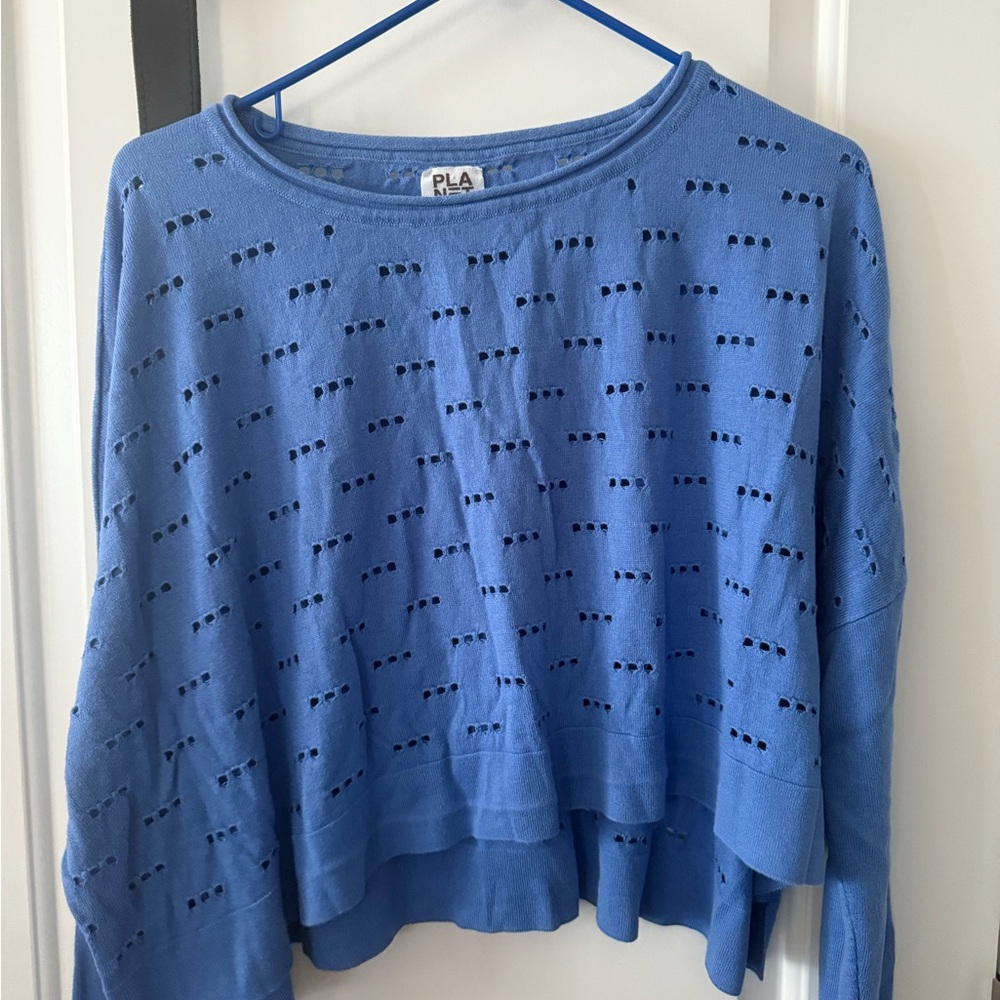 PLA Women's Blue Eyelet Knit Blouse